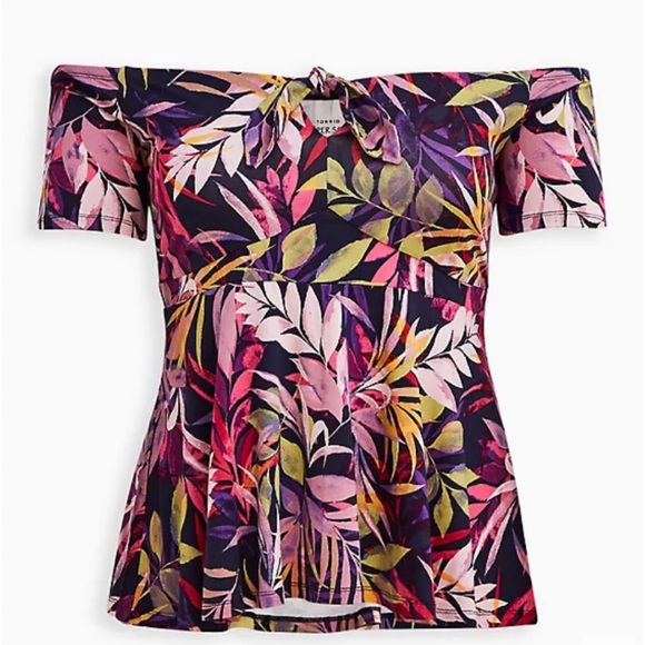 NWT TORRID Leaves Off Shoulder Bow Front Top - Picture 5 of 10